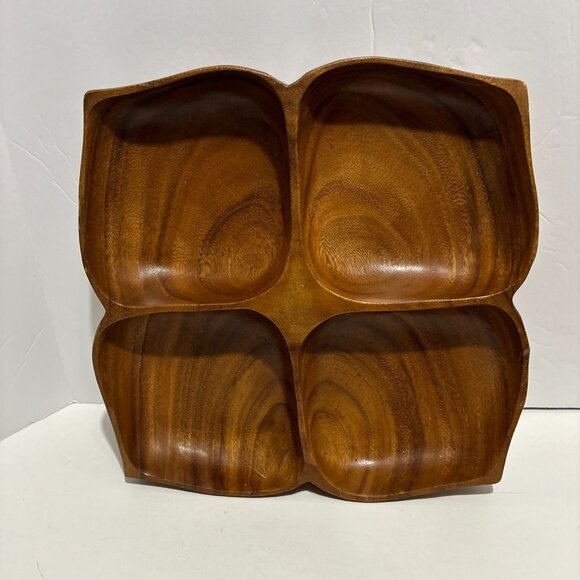 Vintage Handcrafted Wooden Serving Set Bowls Trays Dipper Dark Brown 5 Piece - Picture 2 of 16